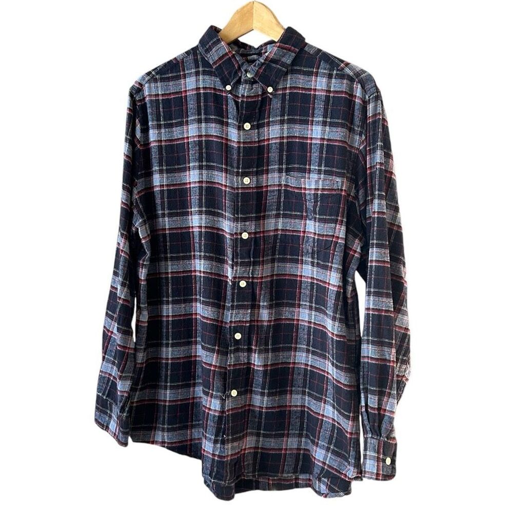 Chaps Est. 1978 Brushed Plaid Fannel Shirt Navy Blue Red L